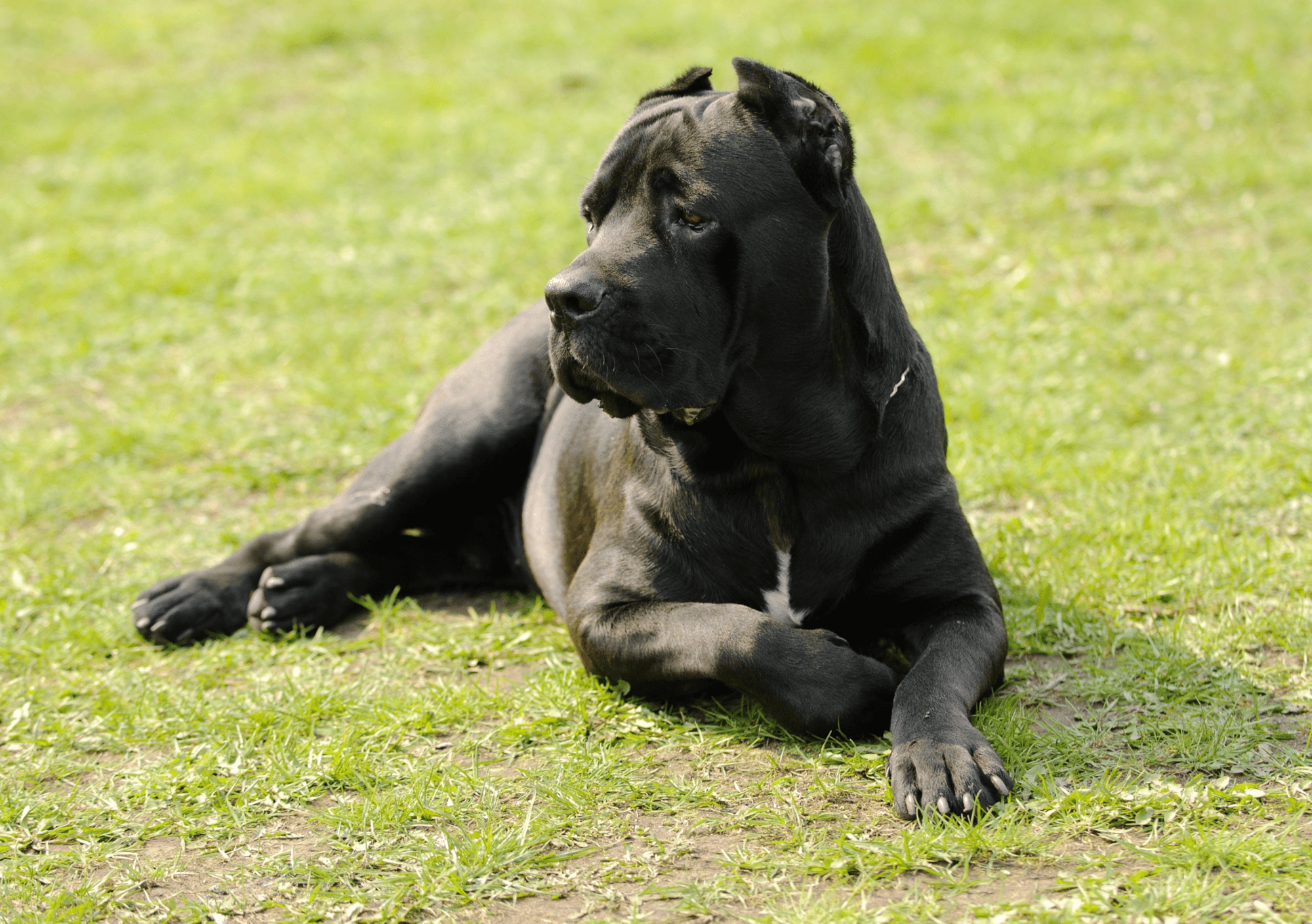 Cane Corso laying in grass